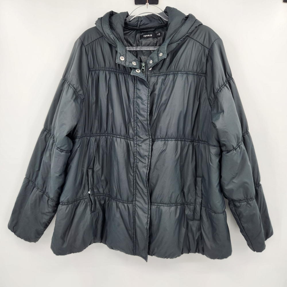 Torrid Hooded Puffer Jacket Womens Plus Size 3X Deep Green Wind Water Resistant